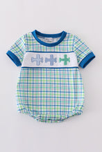 Blue plaid airplane embroidery bubble - ARIA KIDS
