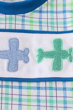 Blue plaid airplane embroidery bubble - ARIA KIDS