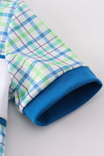 Blue plaid airplane embroidery bubble - ARIA KIDS