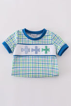 Blue plaid airplane embroidery bubble - ARIA KIDS