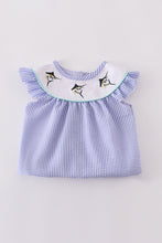 Blue stripe seersucker swordfish embroidery bubble - ARIA KIDS