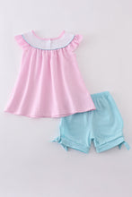 Pink seersucker animal embroidery set - ARIA KIDS