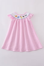 Pink seersucker animal embroidery dress - ARIA KIDS