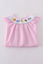 Pink seersucker animal embroidery dress - ARIA KIDS