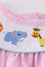 Pink seersucker animal embroidery dress - ARIA KIDS