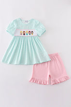 Blue princess embroidery girl gingham set - ARIA KIDS