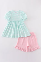 Blue princess embroidery girl gingham set - ARIA KIDS