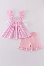 Pink seersucker cross floral embroidery set - ARIA KIDS