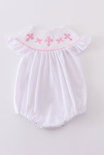 Pink cross embroider smocked bubble - ARIA KIDS