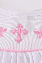 Pink cross embroider smocked bubble - ARIA KIDS
