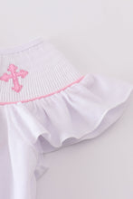 Pink cross embroider smocked dress - ARIA KIDS