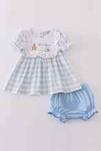 Blue plaid he is risen embroidery bloomer set - ARIA KIDS