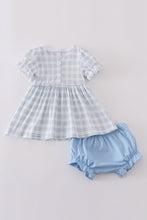 Blue plaid he is risen embroidery bloomer set - ARIA KIDS