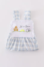 Blue plaid he is risen embroidery bubble - ARIA KIDS