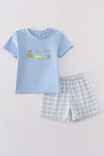 Blue plaid he is risen embroidery set - ARIA KIDS