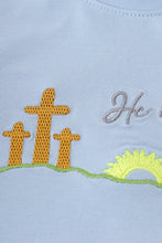 Blue plaid he is risen embroidery set - ARIA KIDS