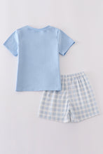 Blue plaid he is risen embroidery set - ARIA KIDS