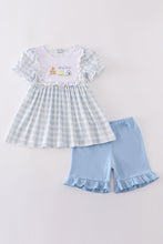 Blue plaid he is risen embroidery set - ARIA KIDS