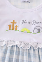 Blue plaid he is risen embroidery set - ARIA KIDS