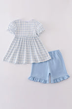 Blue plaid he is risen embroidery set - ARIA KIDS