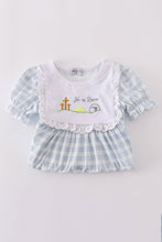 Blue plaid he is risen embroidery set - ARIA KIDS