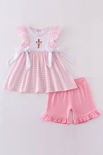 Pink cross embroidery bow set - ARIA KIDS