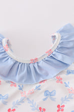 Blue bow lattice print swimsuit - ARIA KIDS