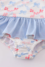 Blue bow lattice print swimsuit - ARIA KIDS