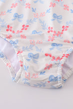 Blue bow lattice print mom swimsuit - ARIA KIDS