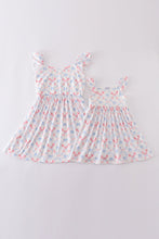 Blue bow lattice print mom&me dress - ARIA KIDS