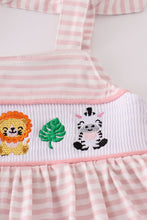 Pink stripe animal embroidery smocked bloomer set - ARIA KIDS