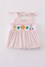 Pink stripe animal embroidery smocked bloomer set - ARIA KIDS