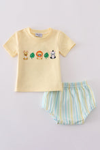 Yellow stripe animal embroidery smocked bloomer set - ARIA KIDS
