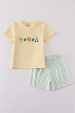 Yellow stripe animal embroidery smocked set - ARIA KIDS