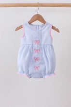 Blue Bow Embroidered Stripe Bubble - ARIA KIDS