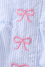Blue Bow Embroidered Stripe Bubble - ARIA KIDS