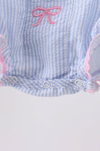 Blue Bow Embroidered Stripe Bubble - ARIA KIDS