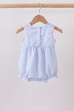 Blue Bow Embroidered Stripe Bubble - ARIA KIDS