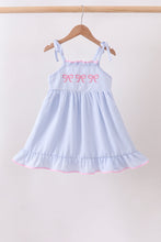 Blue Bow Embroidered Stripe Ruffle Dress - ARIA KIDS
