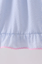 Blue Bow Embroidered Stripe Ruffle Dress - ARIA KIDS