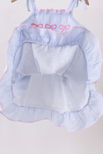 Blue Bow Embroidered Stripe Ruffle Dress - ARIA KIDS