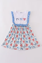 Bow trellis print embroidery ruffle dress - ARIA KIDS
