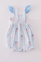 Blue flag embroidery smocked gingham bubble - ARIA KIDS