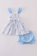Blue flag embroidery smocked gingham bloomer set - ARIA KIDS