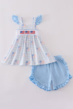 Blue flag embroidery smocked shorts set - ARIA KIDS