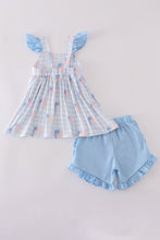 Blue flag embroidery smocked shorts set - ARIA KIDS
