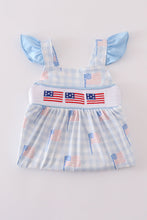 Blue flag embroidery smocked shorts set - ARIA KIDS