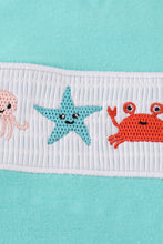 Blue marine creature embroidery smocked bubble - ARIA KIDS
