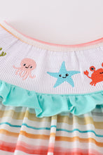 Rainbow stripe marine creature embroidery smocked shorts set - ARIA KIDS
