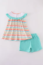 Rainbow stripe marine creature embroidery smocked shorts set - ARIA KIDS